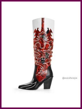 ANN CREEK Cowgirl Boots Side Zipper Knee High Embroidered Western Chunky Heel